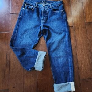 ST. JOHN Straight Button Fly Raw Hem Cuff Detail Jeans Size 6